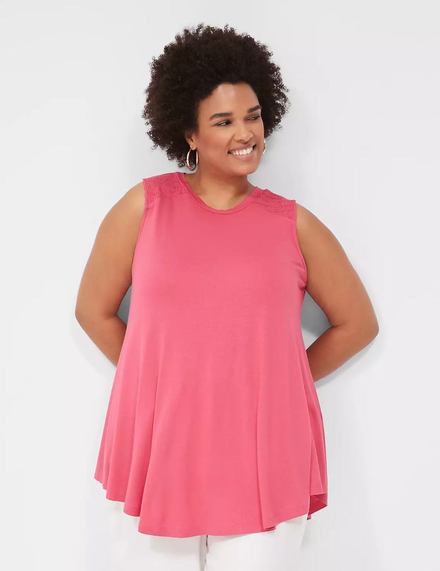 Lane Bryant Max Swing High-Neck Smocked-Shoulder Tunic Women T Shirts Pink | BAK494BF