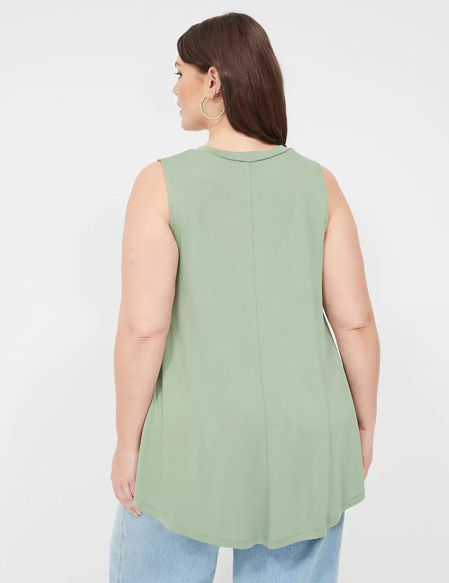 Lane Bryant Max Swing High-Neck Smocked-Shoulder Tunic Women T Shirts Light Green | OLQ6974AR