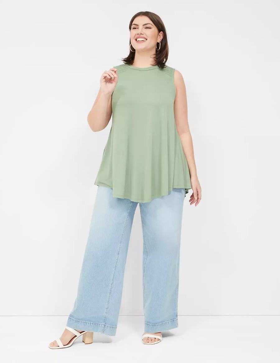 Lane Bryant Max Swing High-Neck Smocked-Shoulder Tunic Women T Shirts Light Green | OLQ6974AR