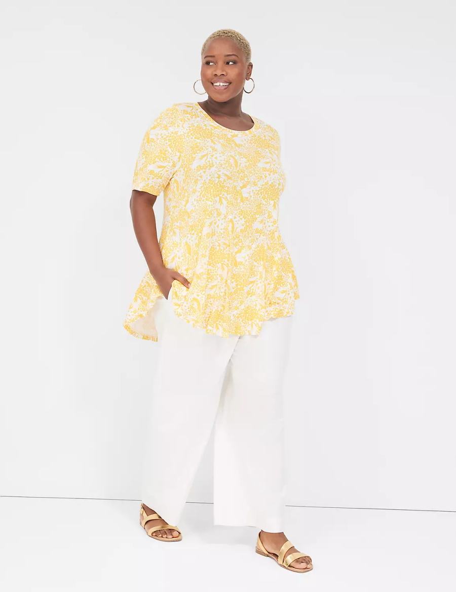 Lane Bryant Max Swing Perfect Sleeve Crew-Neck Tee Women T Shirts Yellow | EXW4682UR