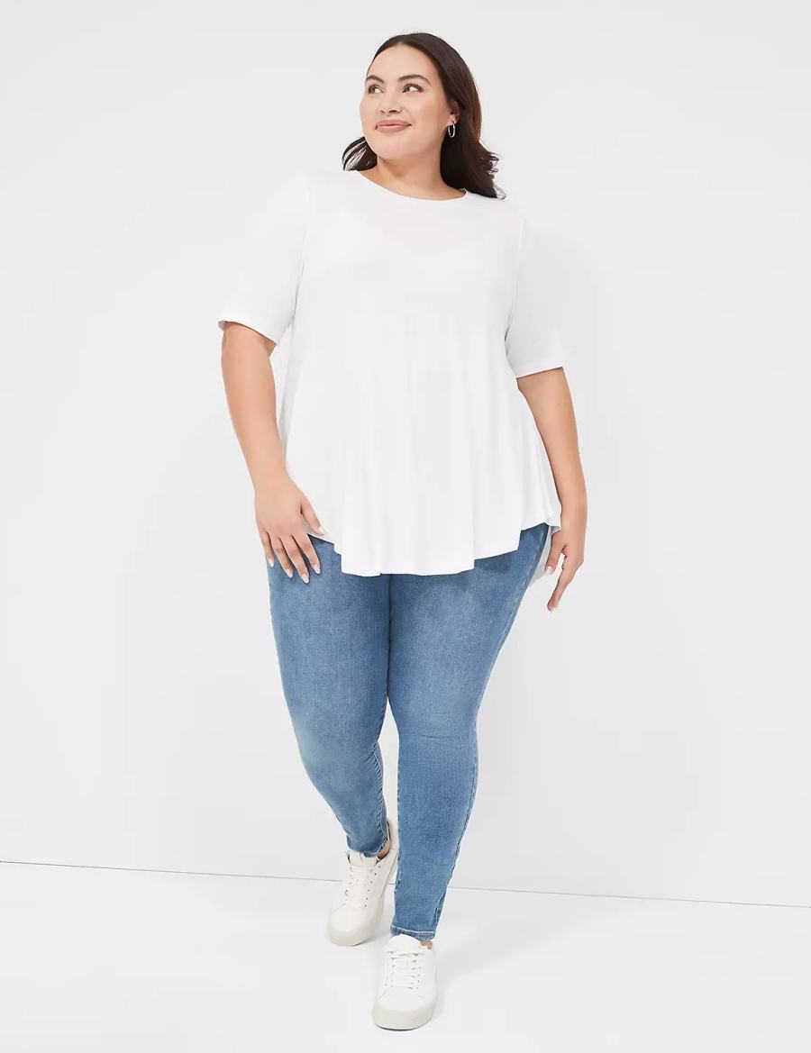 Lane Bryant Max Swing Perfect Sleeve Crew-Neck Tee Women T Shirts White | TPV7821MB