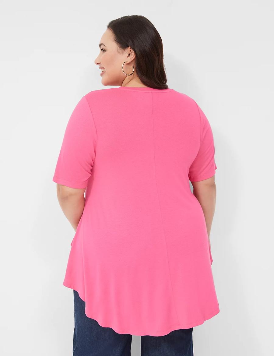 Lane Bryant Max Swing Perfect Sleeve Crew-Neck Tee Women T Shirts Pink | VEO2999PL