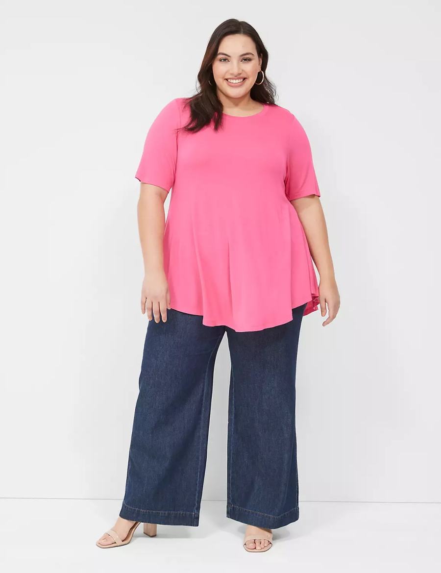 Lane Bryant Max Swing Perfect Sleeve Crew-Neck Tee Women T Shirts Pink | VEO2999PL