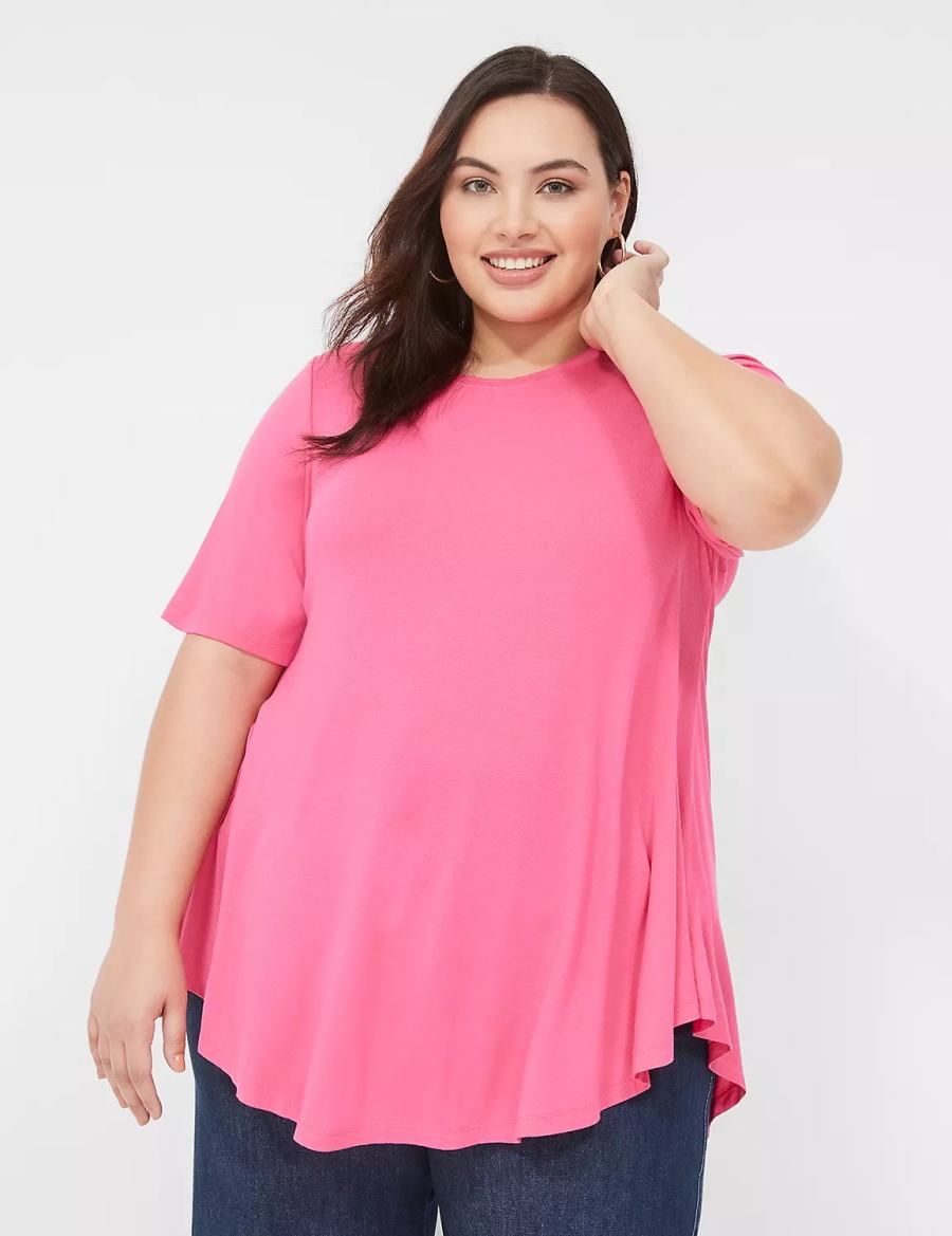 Lane Bryant Max Swing Perfect Sleeve Crew-Neck Tee Women T Shirts Pink | VEO2999PL