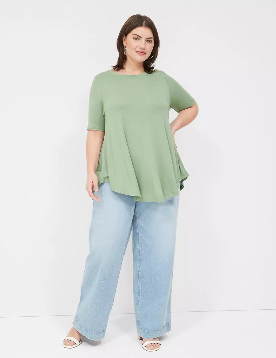 Lane Bryant Max Swing Perfect Sleeve Crew-Neck Tee Women T Shirts Light Green | EPQ2923MD