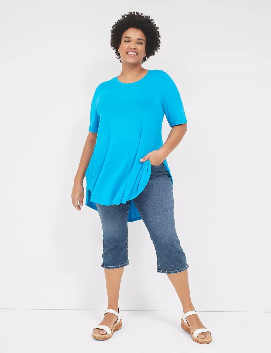 Lane Bryant Max Swing Perfect Sleeve Crew-Neck Tee Women T Shirts Blue | GMG6033RT