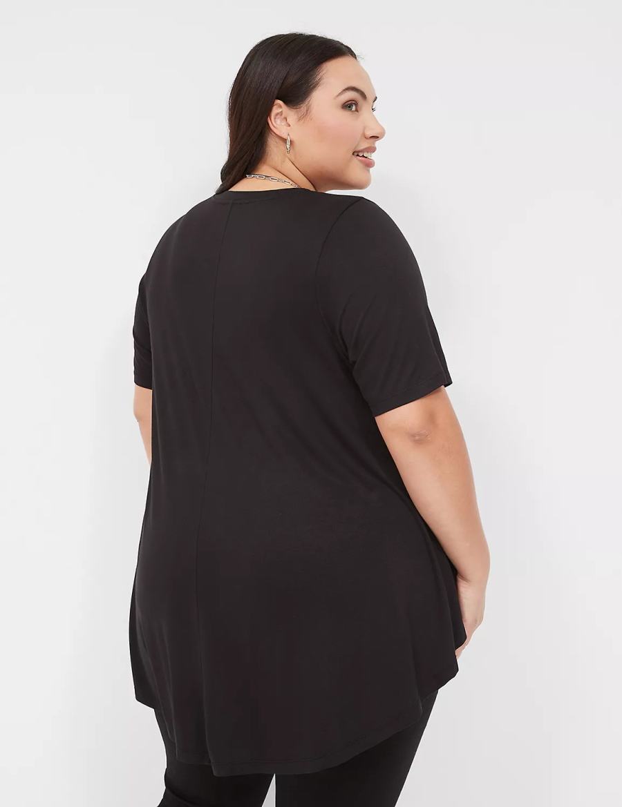 Lane Bryant Max Swing Perfect Sleeve Crew-Neck Tee Women T Shirts Black | FNI1316UJ