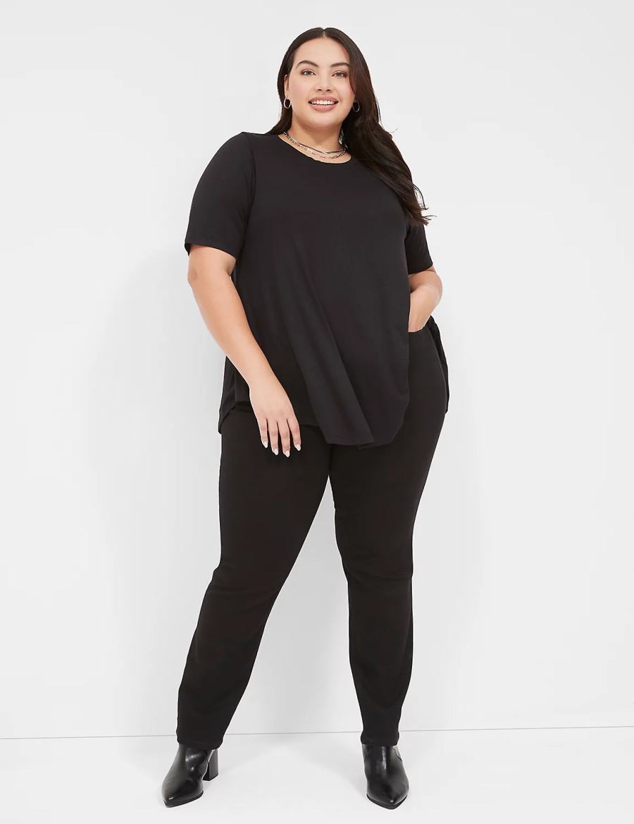 Lane Bryant Max Swing Perfect Sleeve Crew-Neck Tee Women T Shirts Black | FNI1316UJ