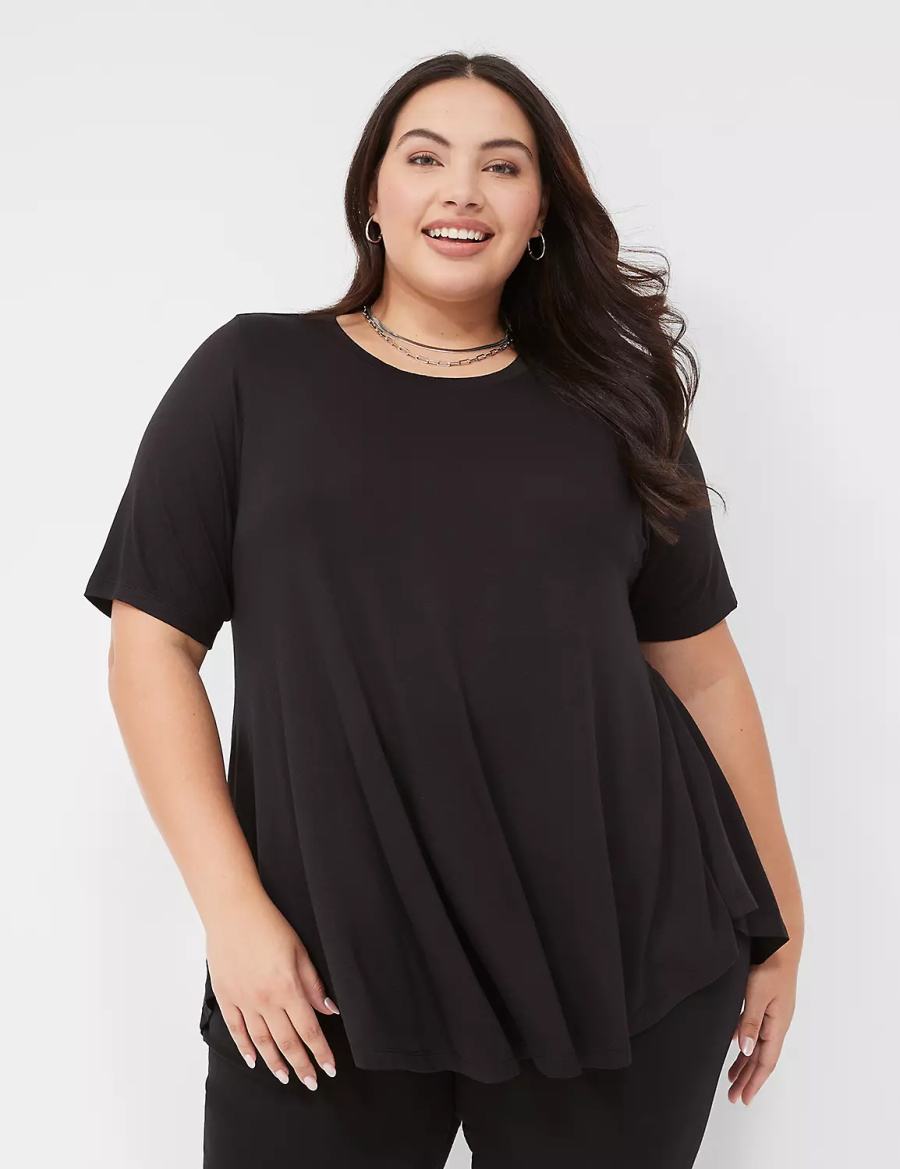 Lane Bryant Max Swing Perfect Sleeve Crew-Neck Tee Women T Shirts Black | FNI1316UJ