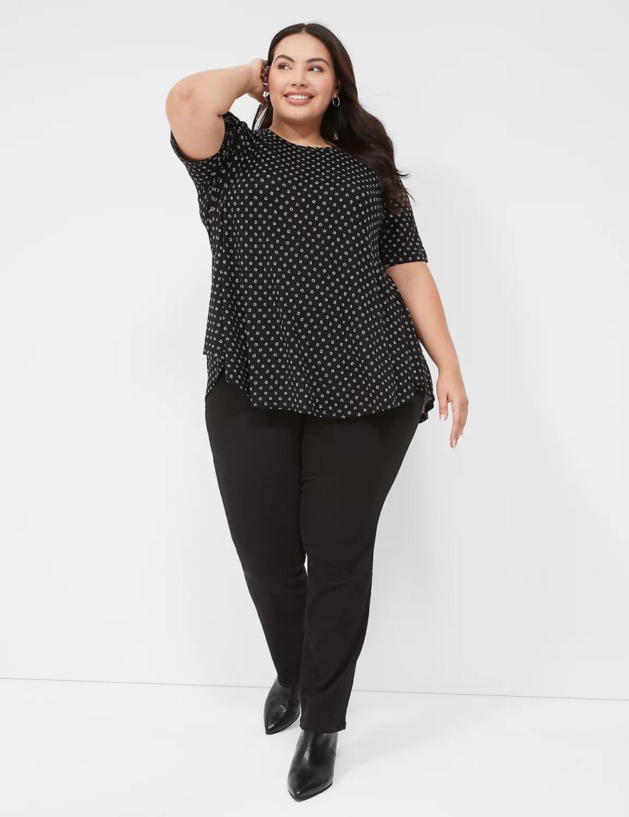 Lane Bryant Max Swing Perfect Sleeve Crew-Neck Tee Women T Shirts Black | DQA1284XE