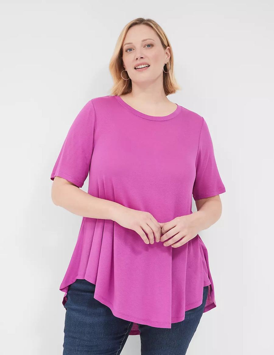 Lane Bryant Max Swing Perfect Sleeve Crew-Neck Tee Women T Shirts Purple | GED6353HF