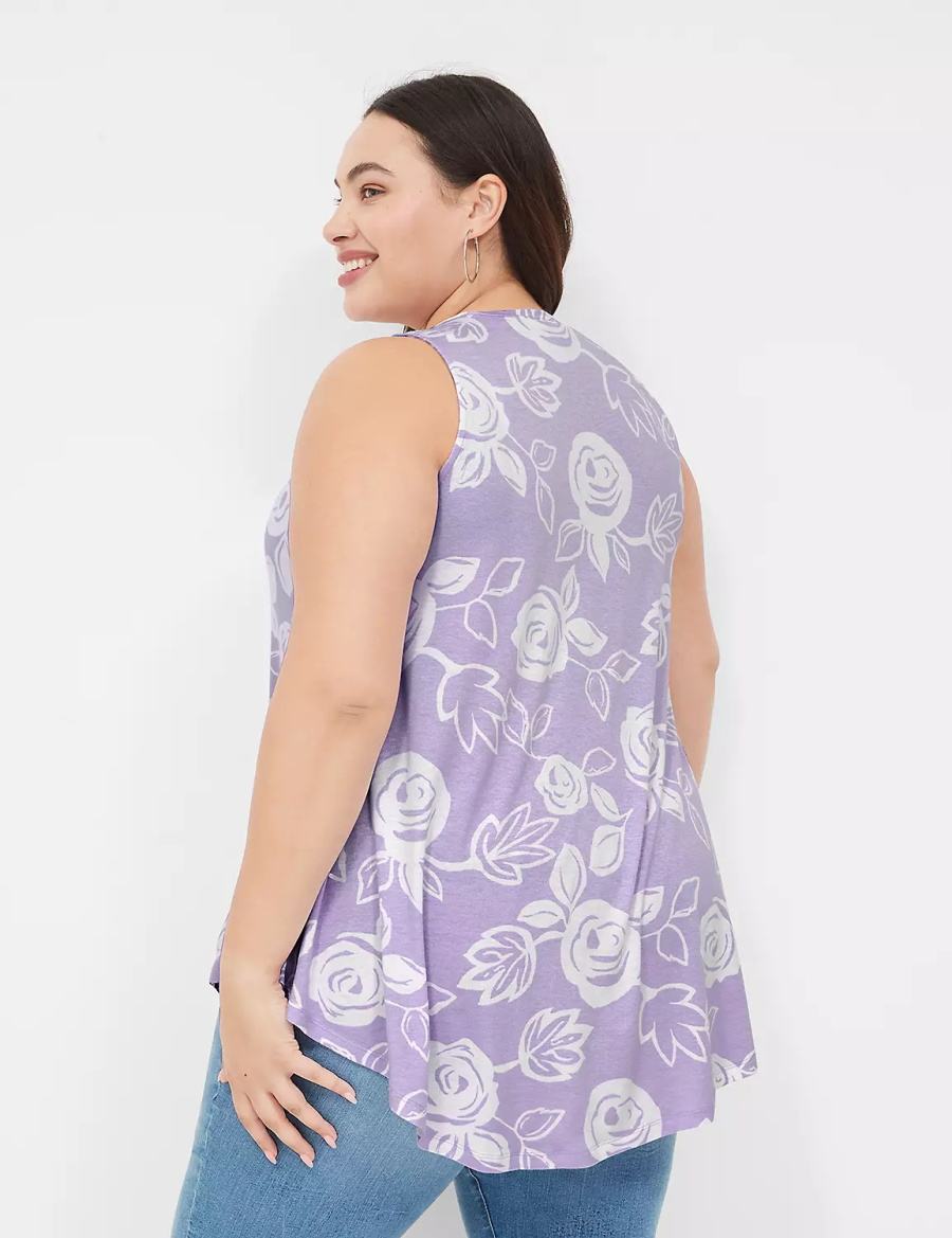 Lane Bryant Max Swing Sleeveless High-Neck Tunic Women T Shirts White Purple | CFZ5089ER