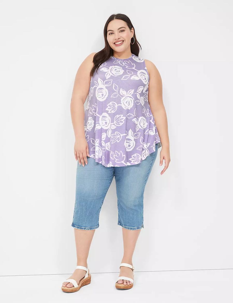 Lane Bryant Max Swing Sleeveless High-Neck Tunic Women T Shirts White Purple | CFZ5089ER