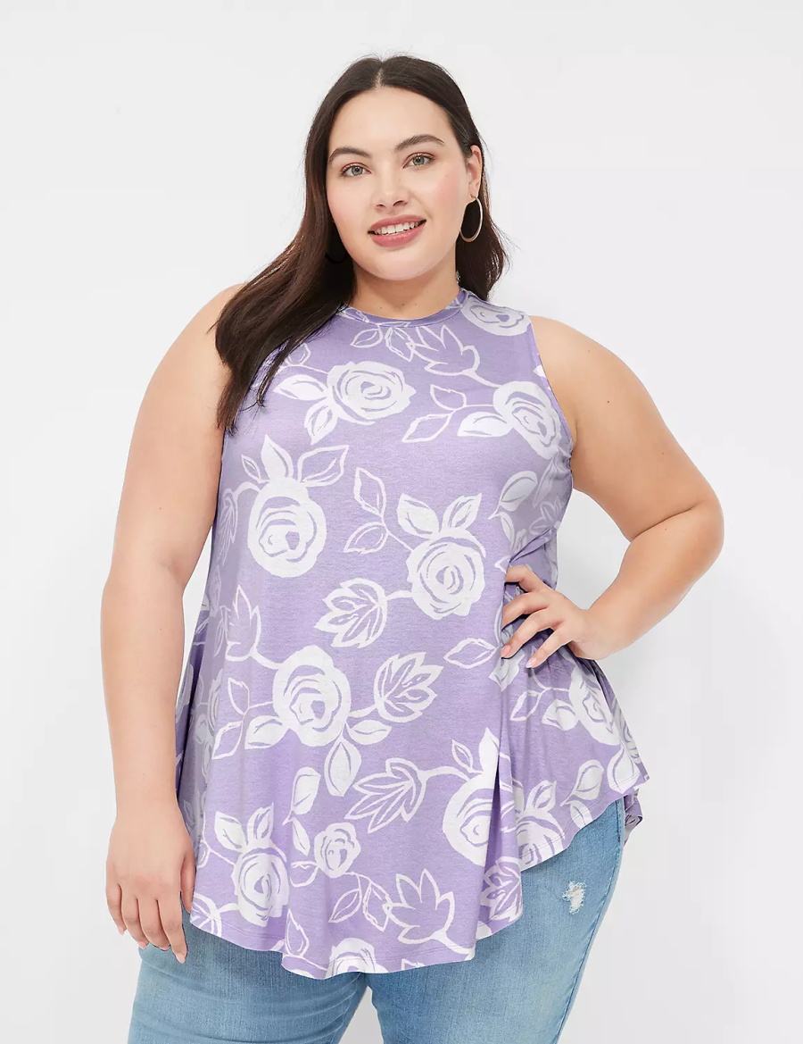 Lane Bryant Max Swing Sleeveless High-Neck Tunic Women T Shirts White Purple | CFZ5089ER