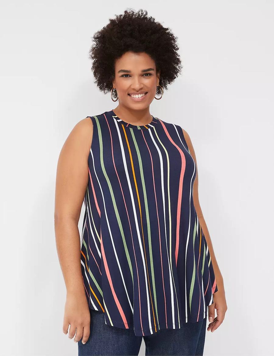 Lane Bryant Max Swing Sleeveless High-Neck Tunic Women T Shirts Navy Stripes | VUU396HC