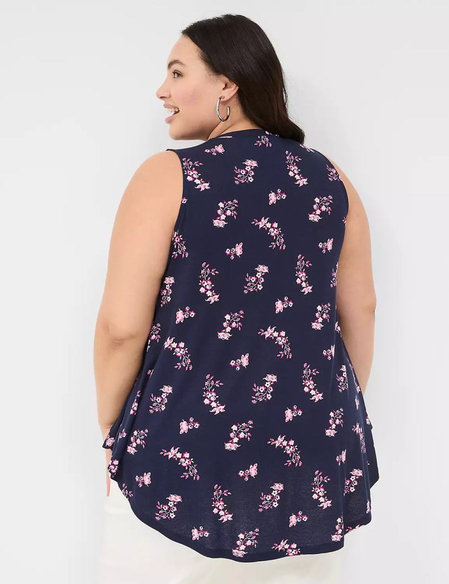 Lane Bryant Max Swing Sleeveless High-Neck Tunic Women T Shirts Pink Navy | IBD4952YV