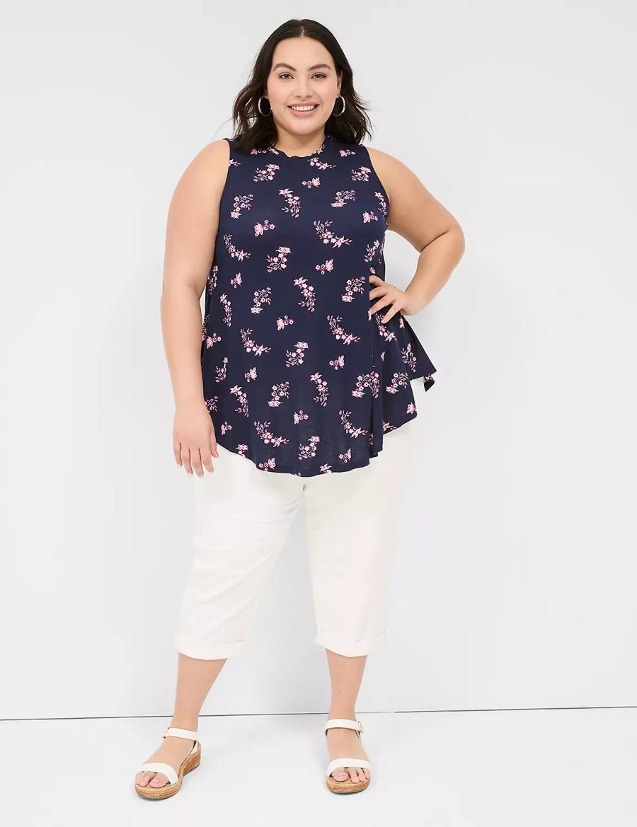 Lane Bryant Max Swing Sleeveless High-Neck Tunic Women T Shirts Pink Navy | IBD4952YV