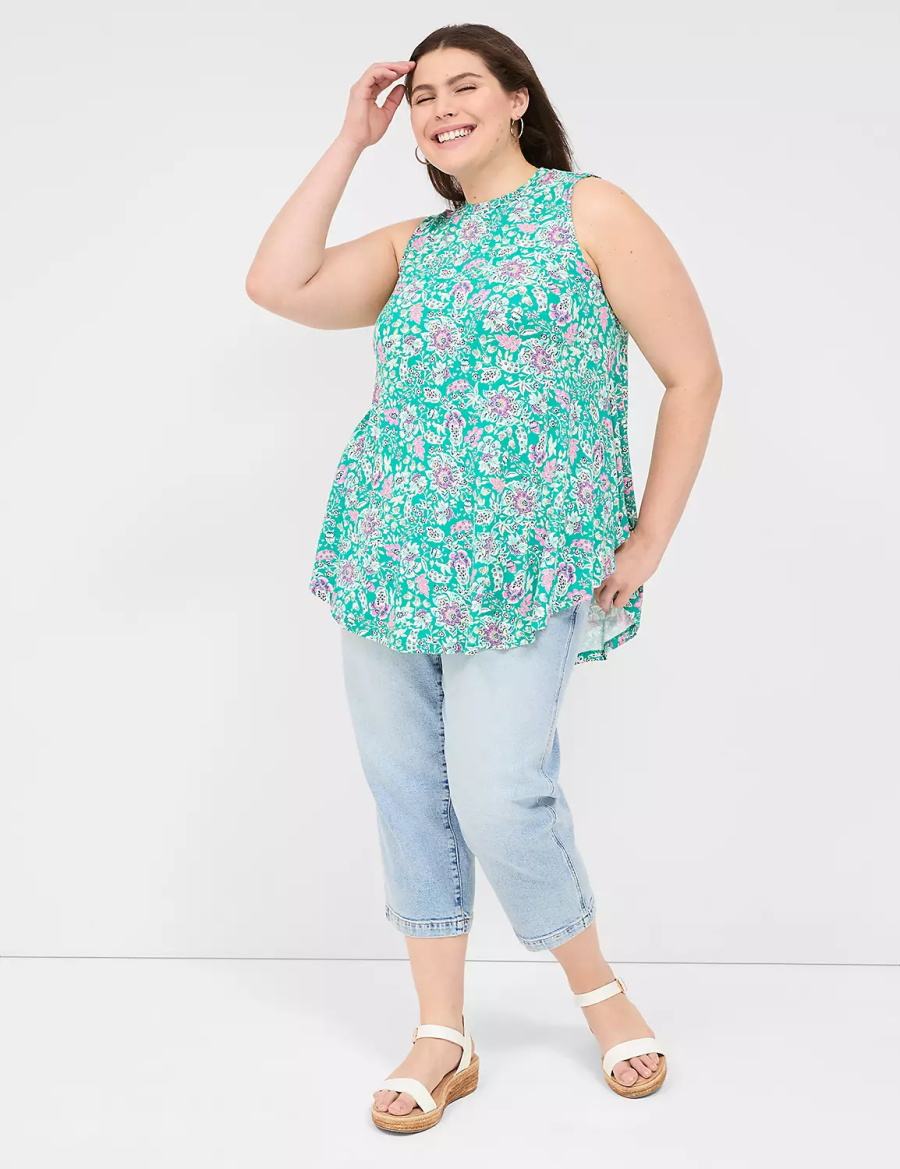 Lane Bryant Max Swing Sleeveless High-Neck Tunic Women T Shirts Light Turquoise | AWK1316WO