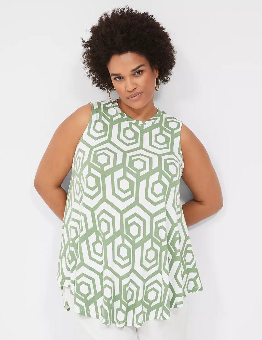 Lane Bryant Max Swing Sleeveless High-Neck Tunic Women T Shirts Green | WRR4798SY