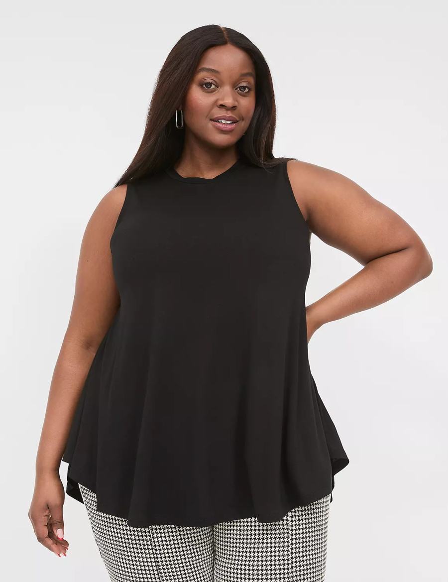 Lane Bryant Max Swing Sleeveless High-Neck Tunic Women T Shirts Black | PGT1889SK