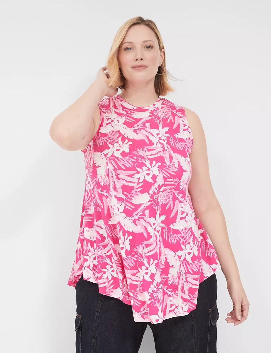 Lane Bryant Max Swing Sleeveless High-Neck Tunic Women T Shirts Pink White | KDD7966LE