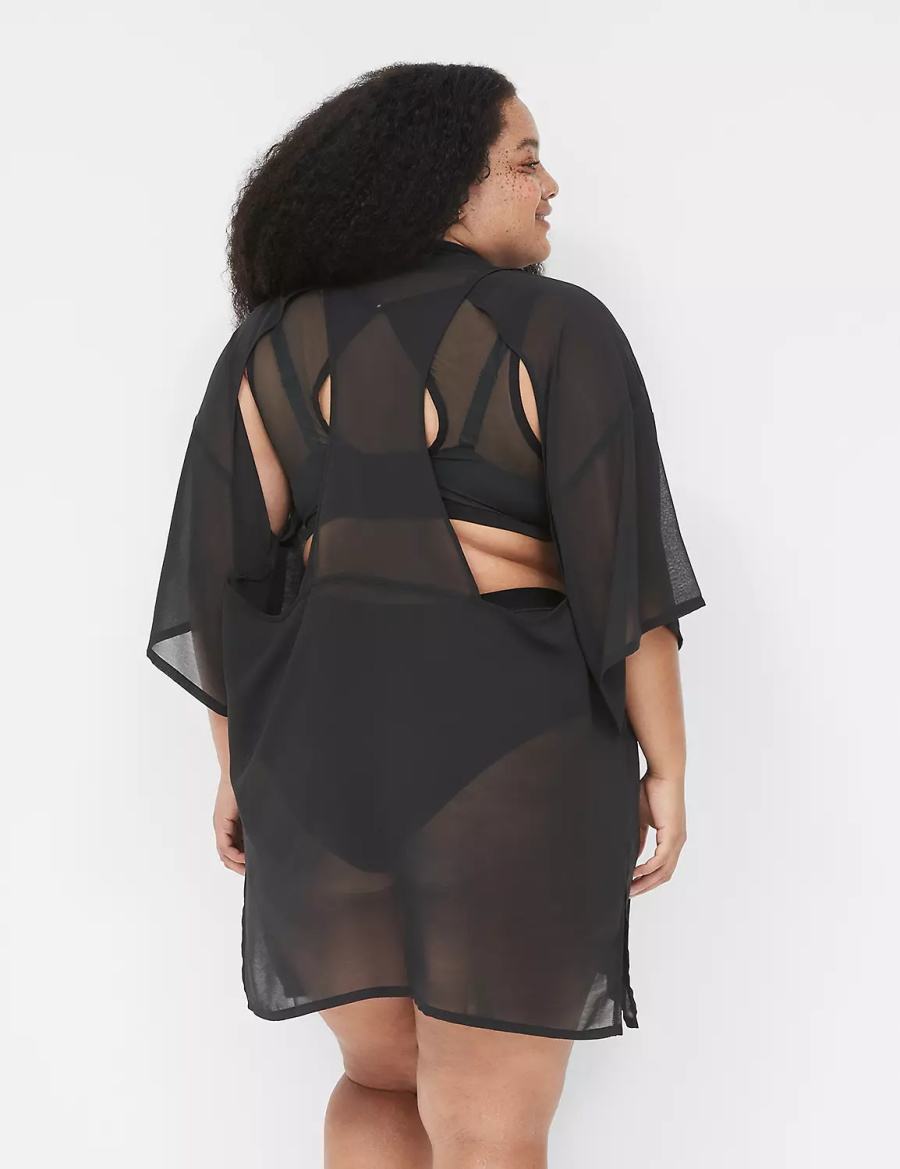 Lane Bryant Mesh Backless Kimono Women Dress Black | FJN4683BE