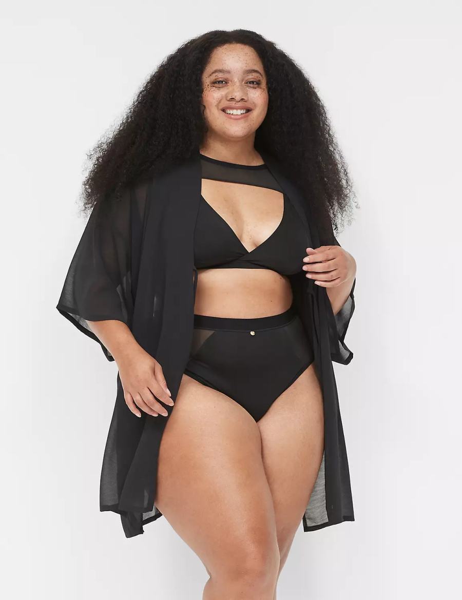 Lane Bryant Mesh Backless Kimono Women Dress Black | FJN4683BE