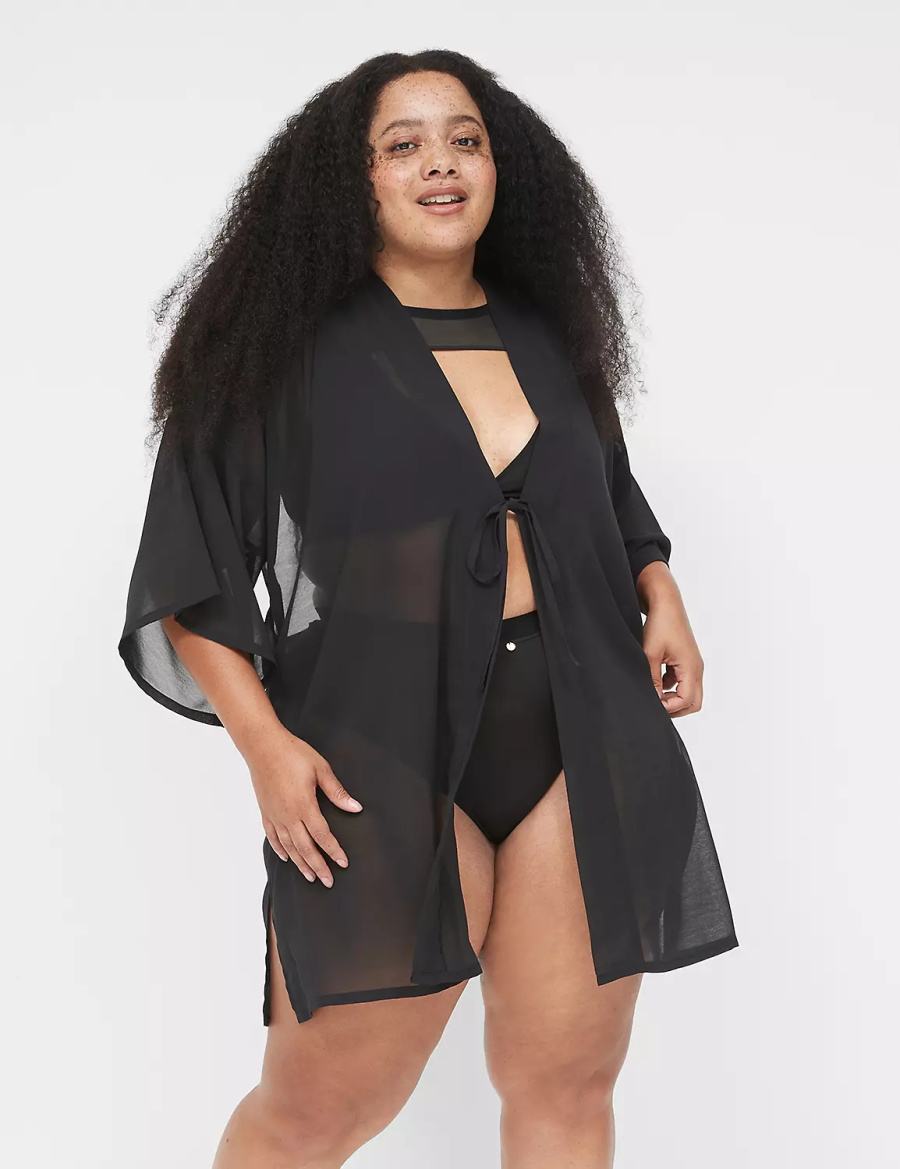 Lane Bryant Mesh Backless Kimono Women Dress Black | FJN4683BE