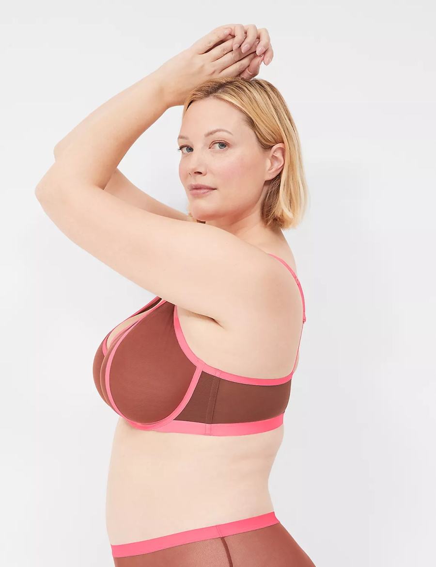 Lane Bryant Mesh Demi Women Unlined Bra Pink Black | IQZ609QY