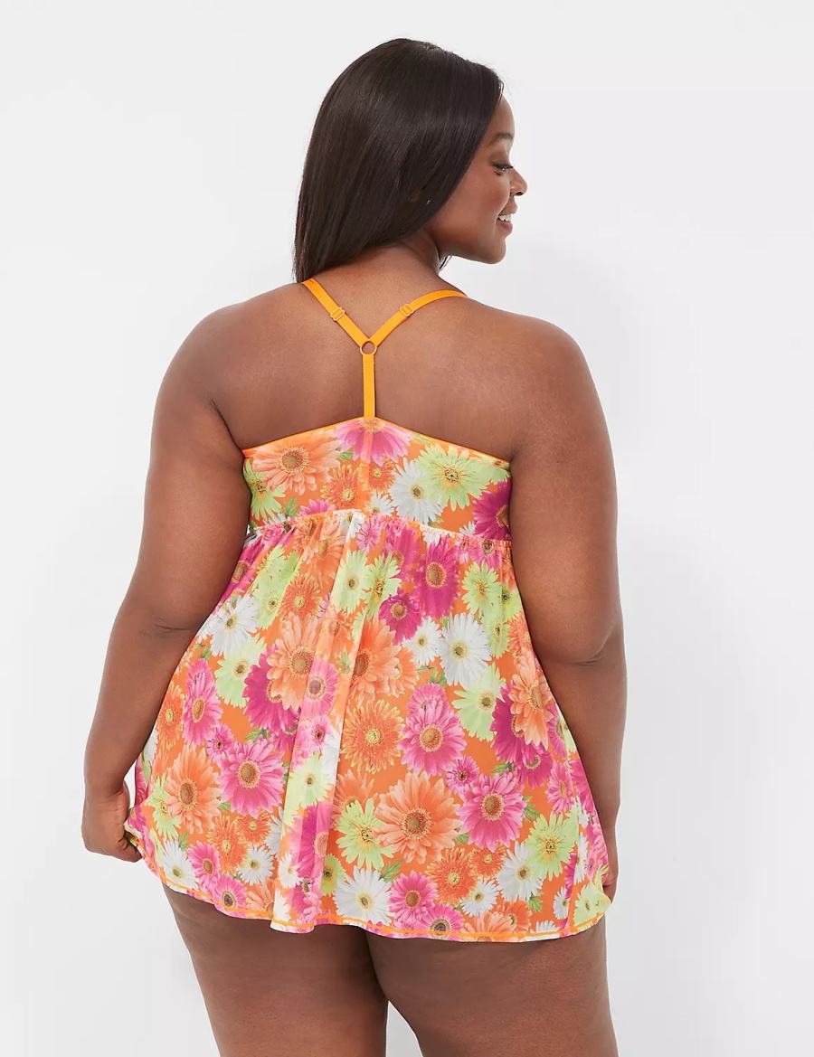 Lane Bryant Mesh High Apex Babydoll Women Dress Orange Multicolor | QWA2364RR