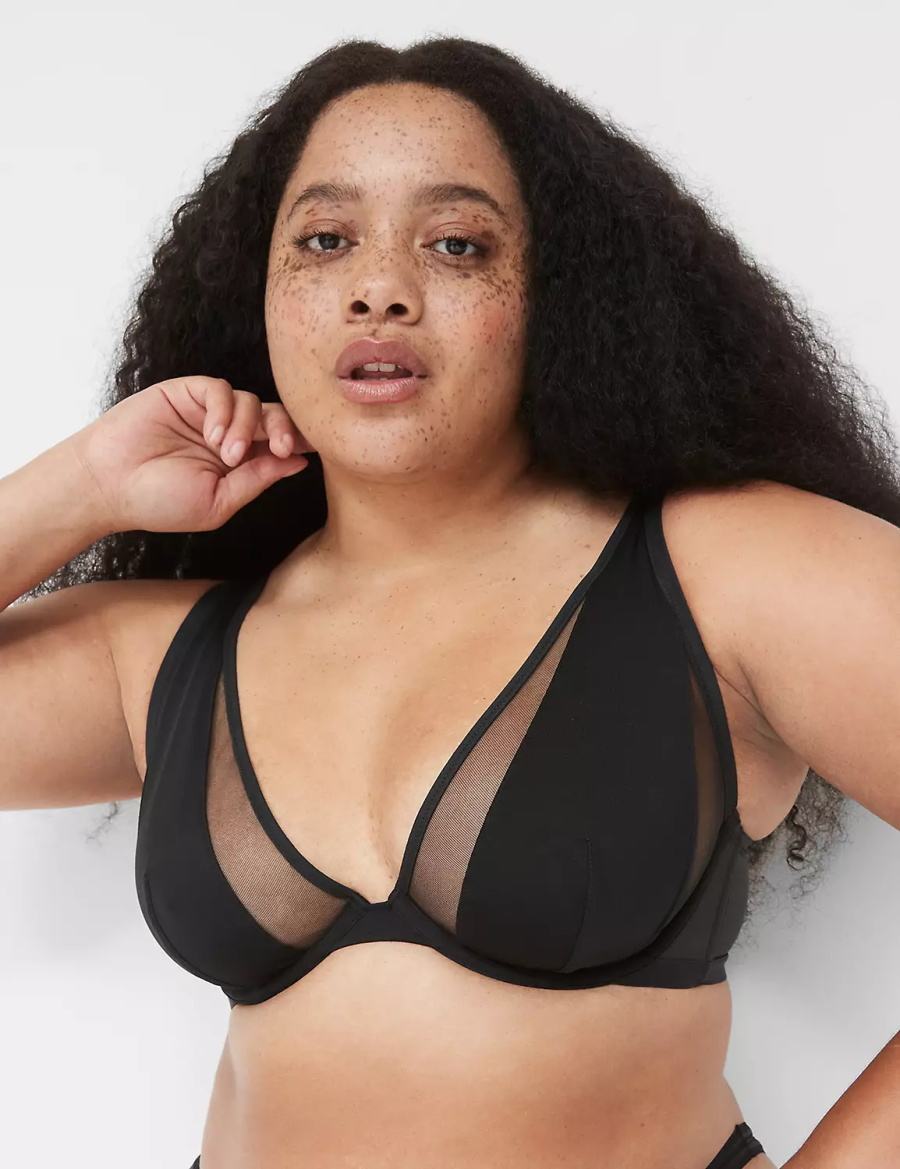 Lane Bryant Mesh High Apex Women Bralettes Black | ULK447KC