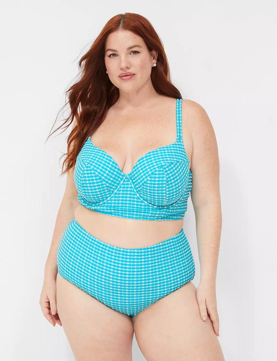 Lane Bryant Mid-Rise Swim Women Briefs Blue White | IRB1342QO