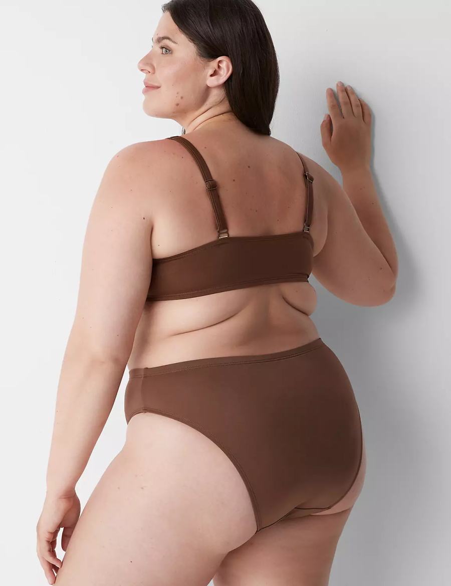 Lane Bryant Midi High-Leg Cheeky Swim Women Bikini Bottom Dark Brown | CCS3371TS