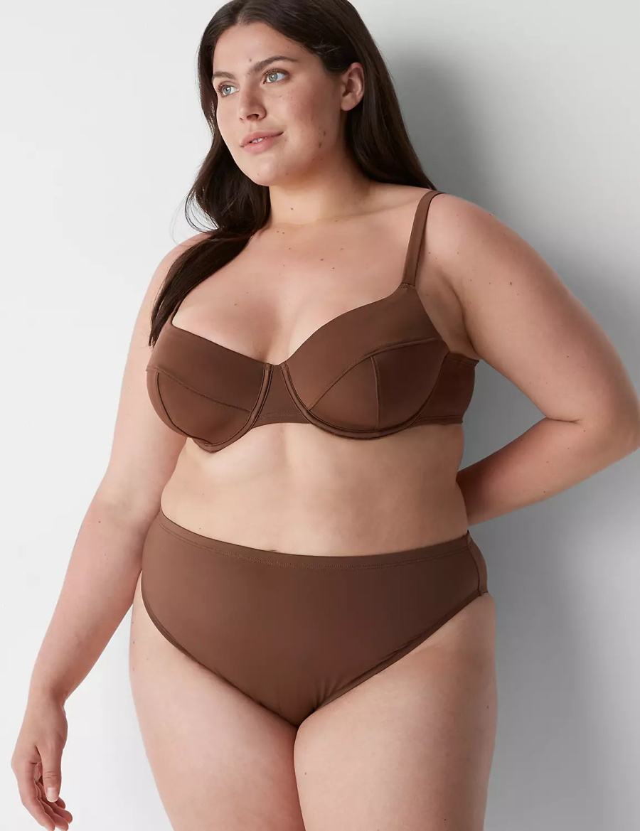 Lane Bryant Midi High-Leg Cheeky Swim Women Bikini Bottom Dark Brown | CCS3371TS