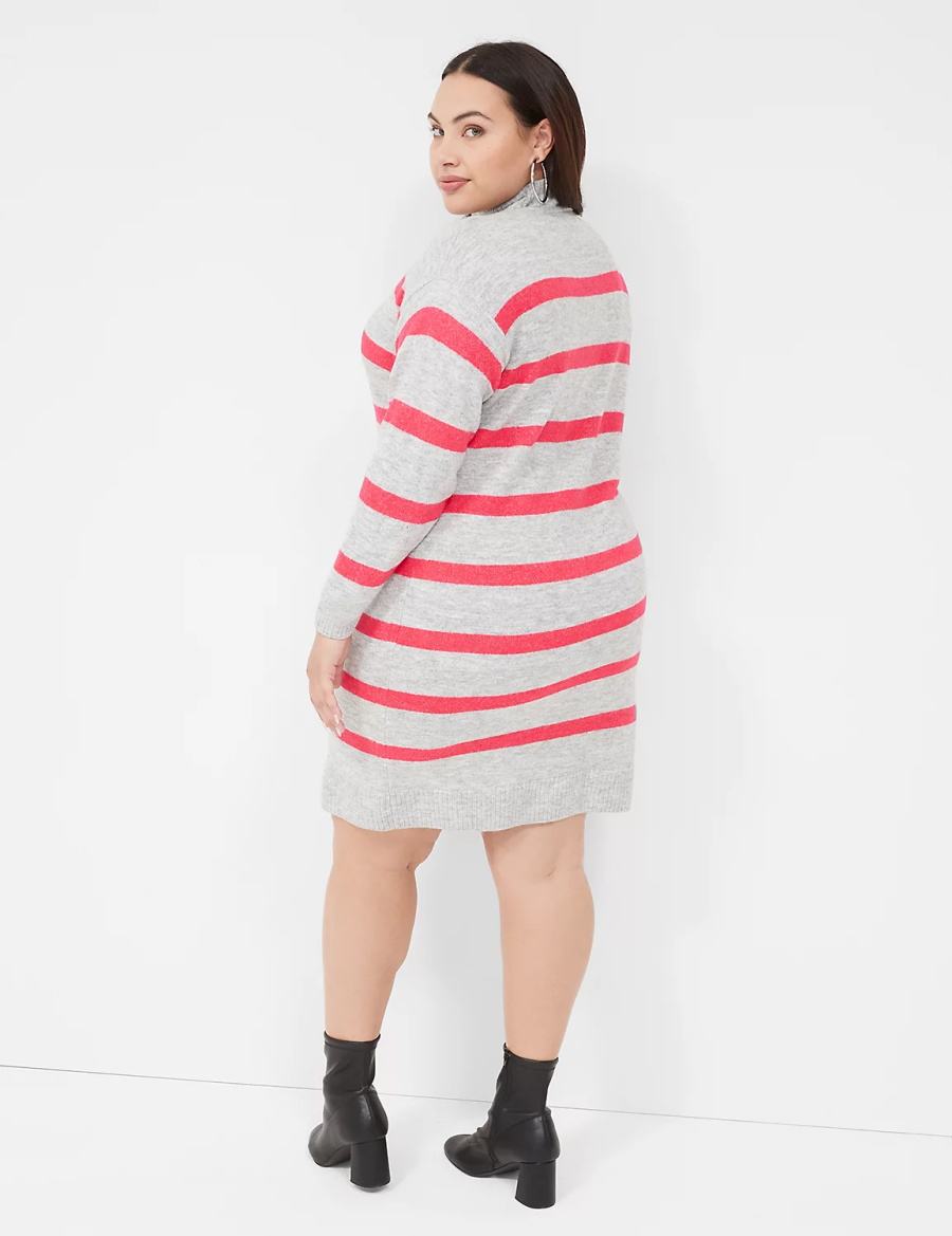 Lane Bryant Mock-Neck Striped Sweater Women Knitted Dress Grey | DDP8526TJ