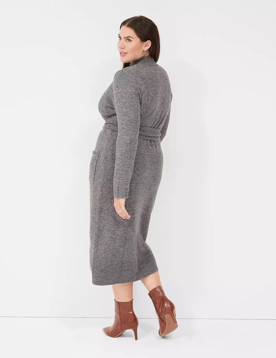 Lane Bryant Mock-Necked Midi Sweater Women Midi Dress Grey | UXH804YY