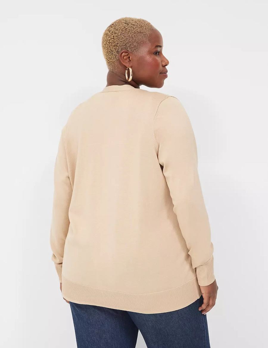 Lane Bryant Modern Long-Sleeve Open-Front Women Cardigan Khaki | VUT9624PQ