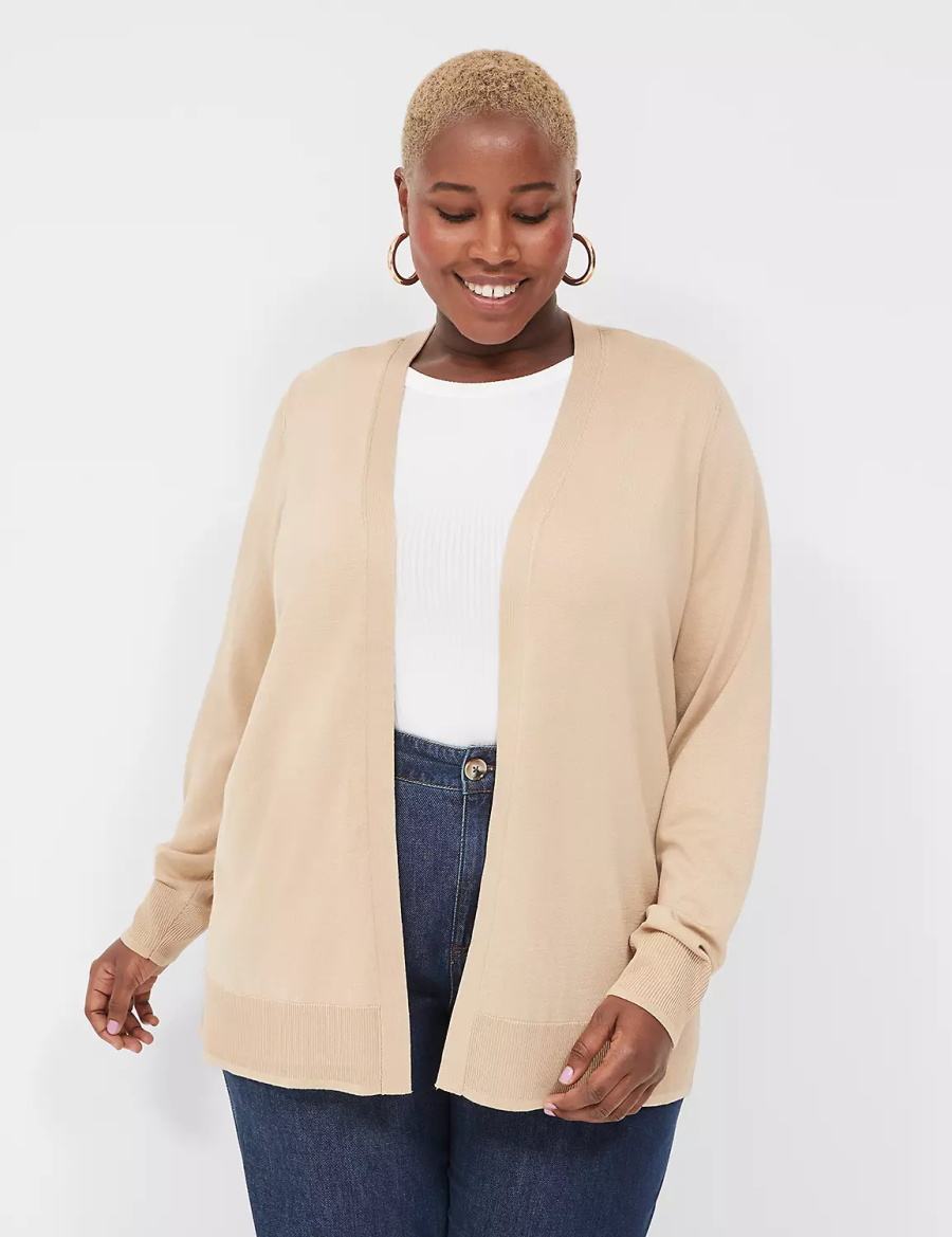 Lane Bryant Modern Long-Sleeve Open-Front Women Cardigan Khaki | VUT9624PQ