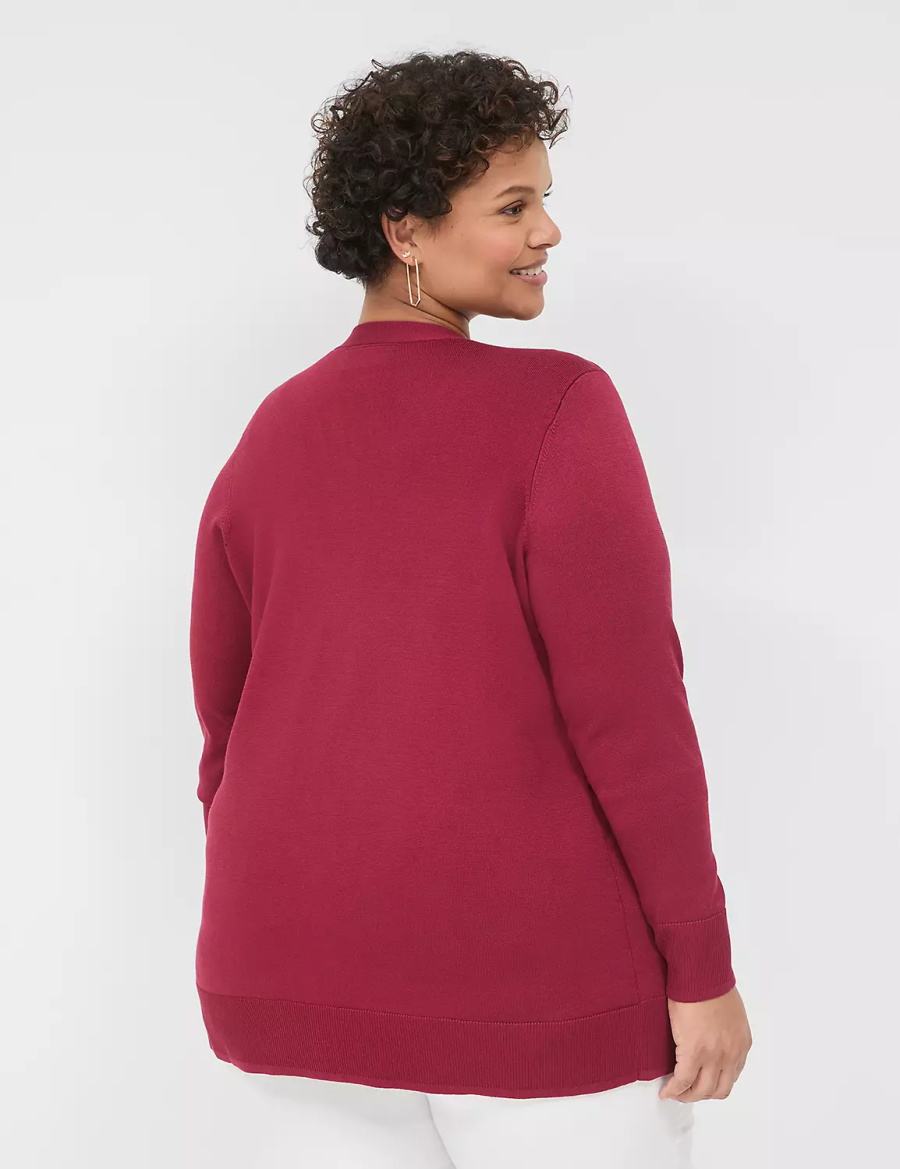 Lane Bryant Modern Long-Sleeve Open-Front Women Cardigan Deep Red | JRF8932HS