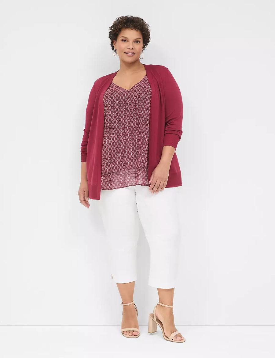 Lane Bryant Modern Long-Sleeve Open-Front Women Cardigan Deep Red | JRF8932HS