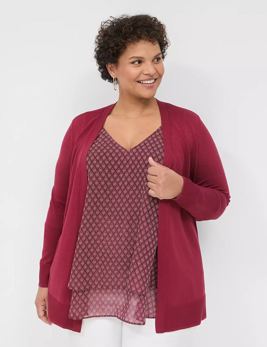 Lane Bryant Modern Long-Sleeve Open-Front Women Cardigan Deep Red | JRF8932HS