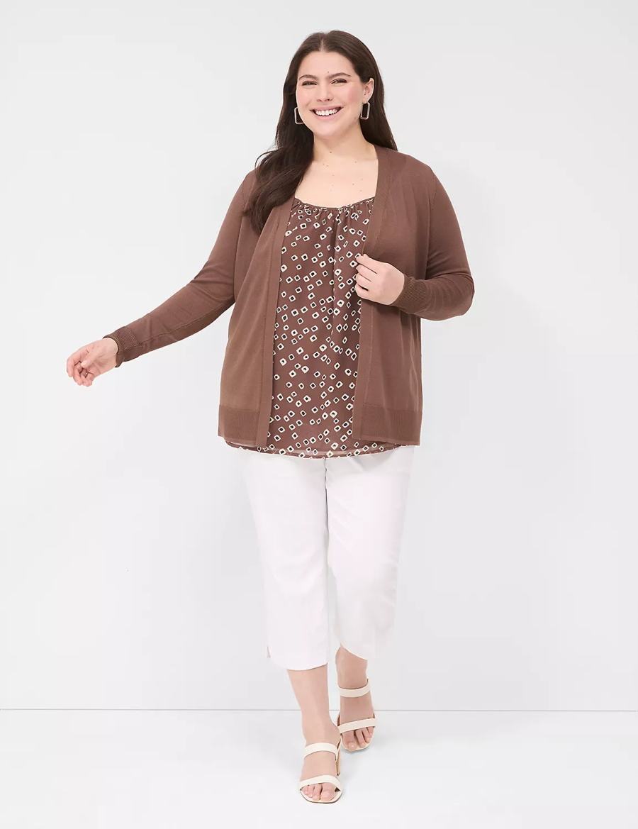 Lane Bryant Modern Long-Sleeve Open-Front Women Cardigan Brown | FCF6746UI