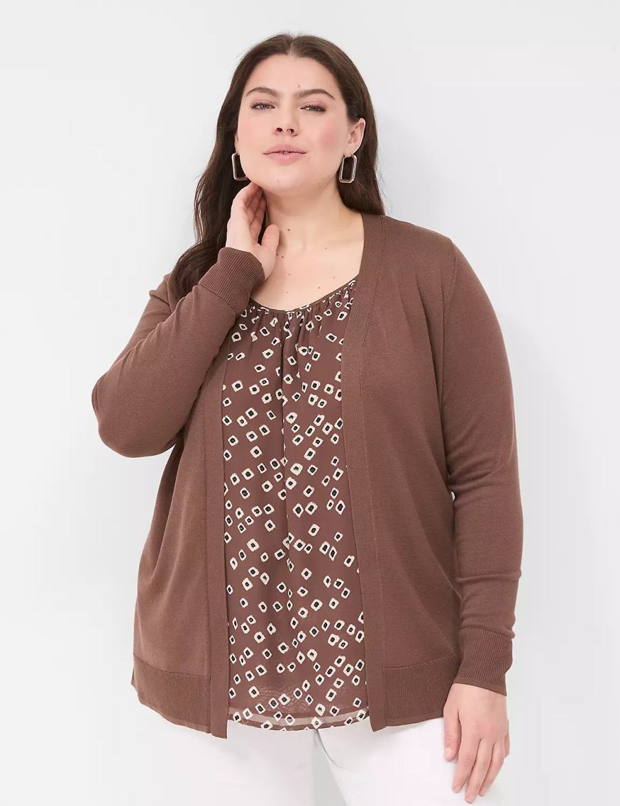 Lane Bryant Modern Long-Sleeve Open-Front Women Cardigan Brown | FCF6746UI