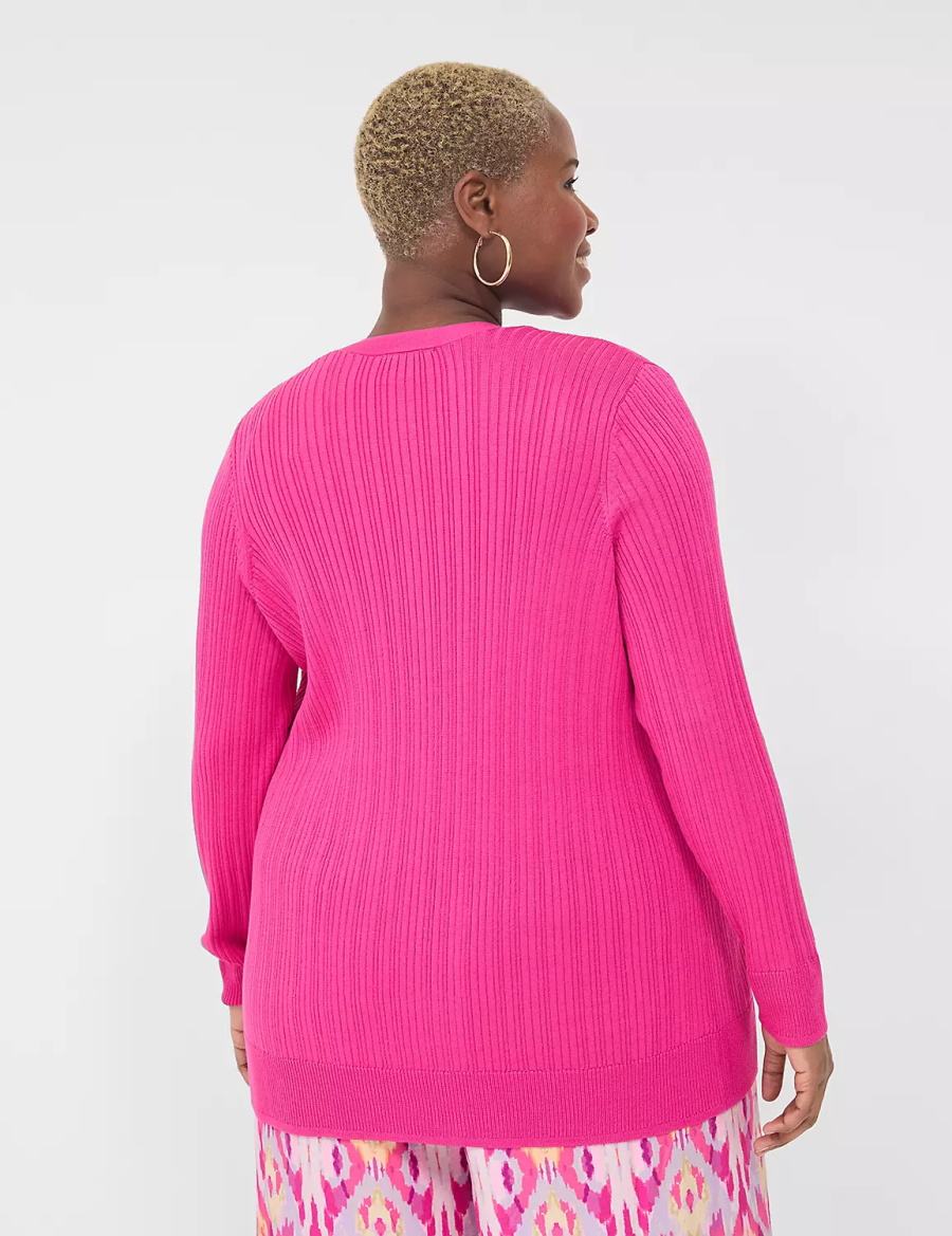 Lane Bryant Modern Open-Front Ribbed Women Cardigan Pink | GJZ2377LR