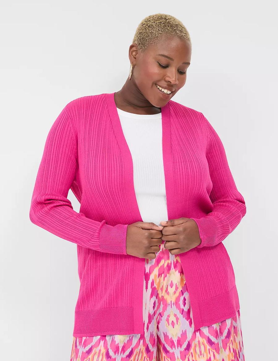 Lane Bryant Modern Open-Front Ribbed Women Cardigan Pink | GJZ2377LR