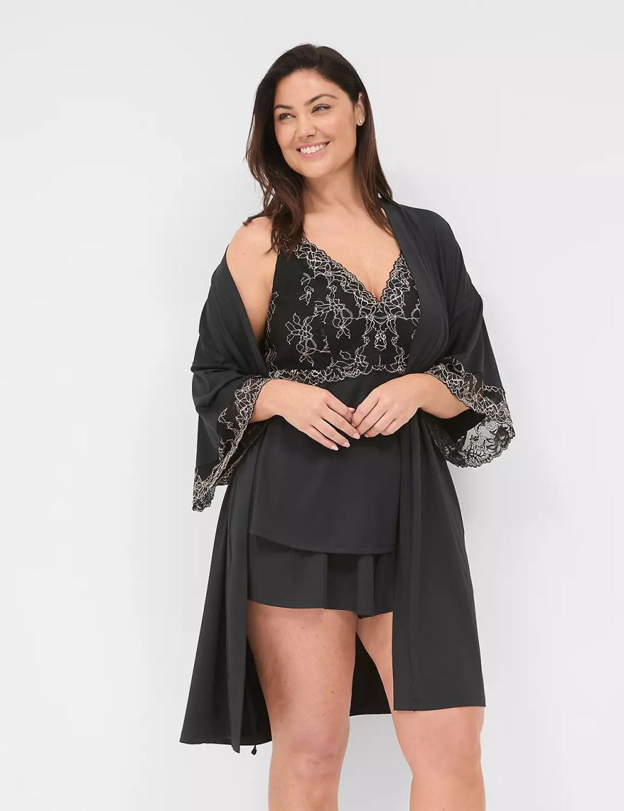 Lane Bryant Modern Romance Women Robe Black | FXQ695WK