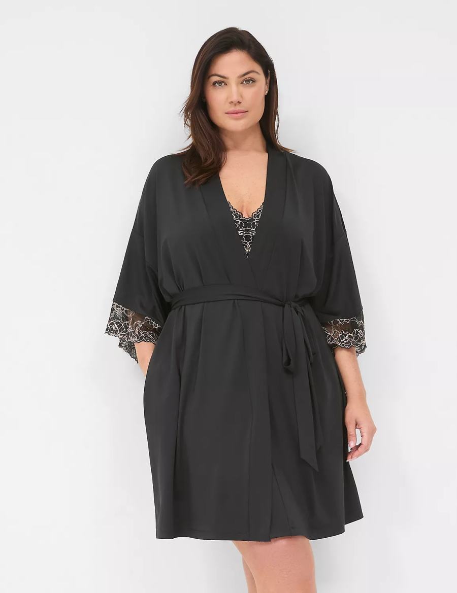 Lane Bryant Modern Romance Women Robe Black | FXQ695WK