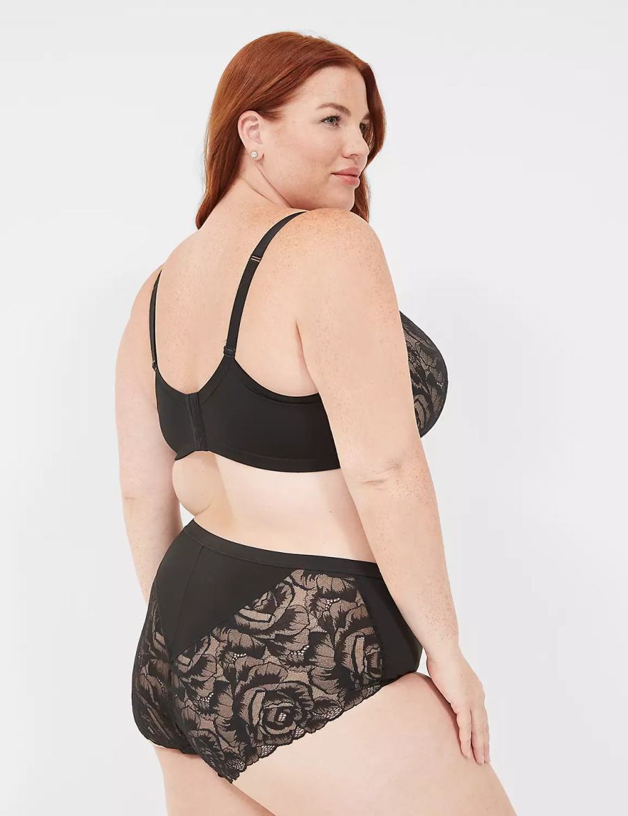 Lane Bryant No-Show Lace-Back Full Women Briefs Black | DOZ532JX