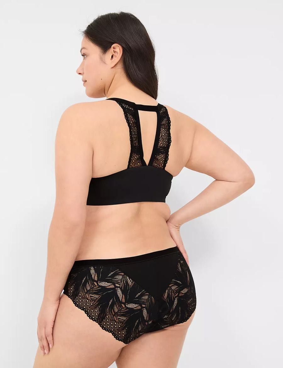 Lane Bryant No-Show Lace-Back Women Hipster Panty Black | XPS7928LB