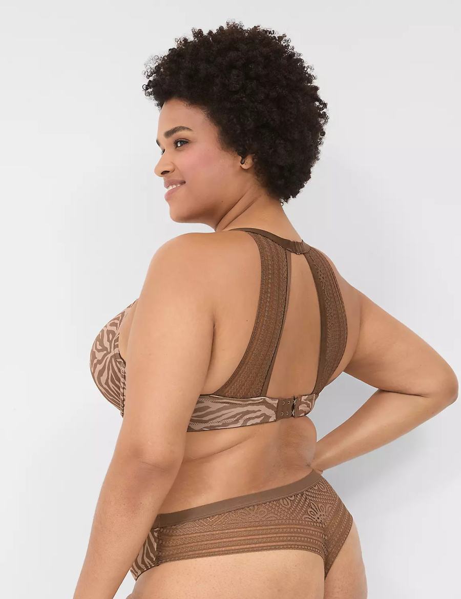 Lane Bryant No-Show With Lace Back Women Thong Panty Deep Grey Brown | UDH8364LC